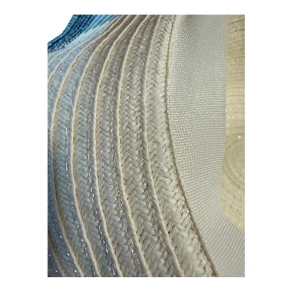 World Market Wide Brim Straw Hat with Blue‎ Trim and Bow With Button Style - Picture 9 of 15